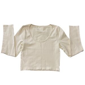 OQQ Women's Cream Stretchy Long Sleeve Top Size Medium